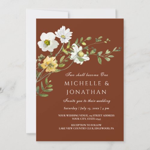 Wildflowers Floral on Terracotta Christian Wedding Invitation