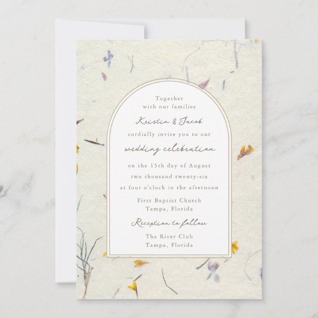 Wildflowers Floral Paper Modern Digital Wedding Invitation (Front)