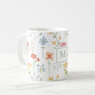 Wildflowers Floral Pattern Monogram Coffee Mug