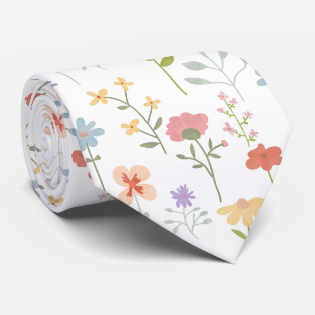 Wildflowers Floral Pattern Neck Tie (Rolled)
