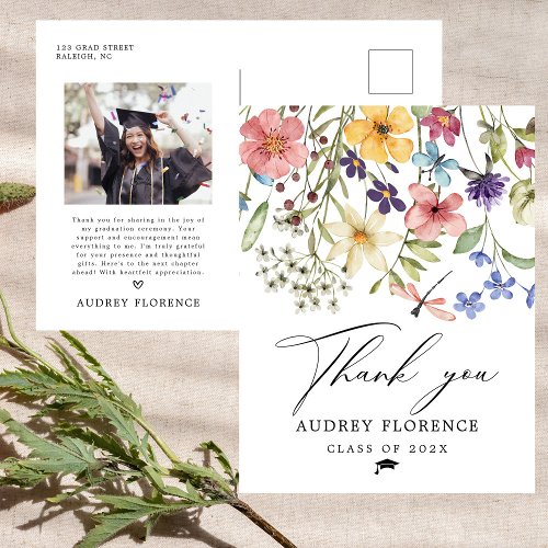  Wildflowers Floral Photo Graduation Thank  you Postcard