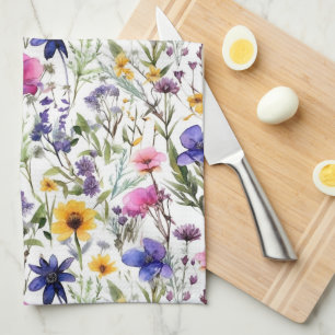 Wildflowers Floral Pink Purple Kitchen Towel