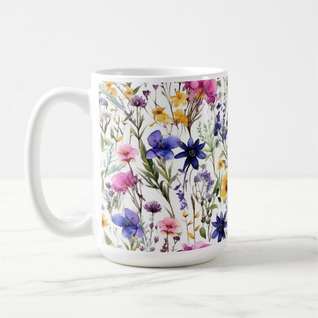 Wildflowers Floral Pink Purple Mug (Left)