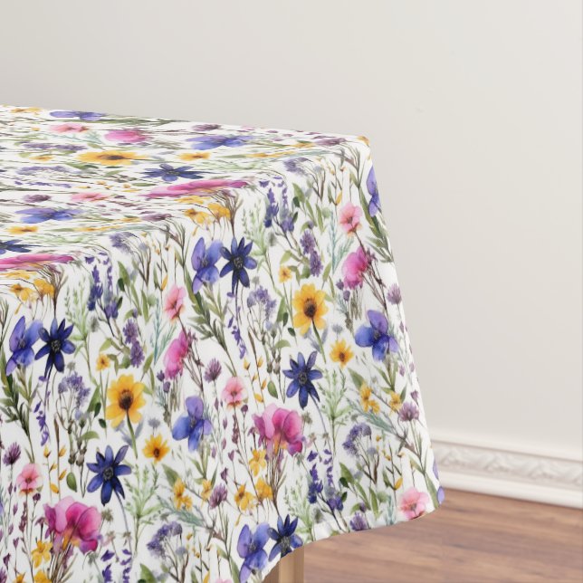 Wildflowers Floral Pink Purple Tablecloth (In Situ)
