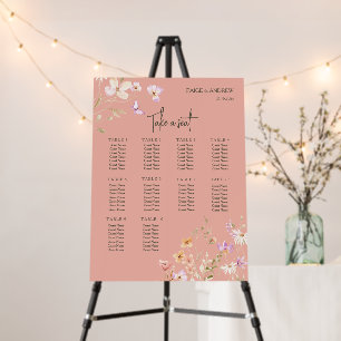 Wildflowers Floral Pink Wedding Seating Chart Foam Board