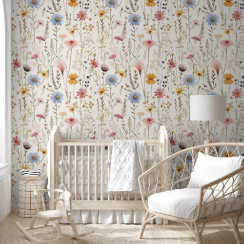 Wildflowers Floral Plants Botanical Bright White Wallpaper