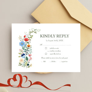 Wildflowers Floral Sage Green Garden Wedding RSVP Card