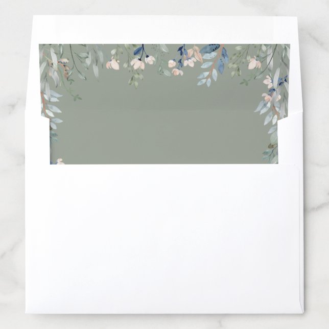 Wildflowers Floral Sage Green Wedding Envelope Liner (In Envelope)