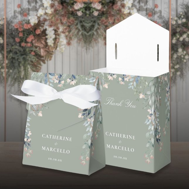 Wildflowers Floral Sage Green Wedding Favor Boxes (Wildflowers Floral Sage Green Wedding Favor Boxes)
