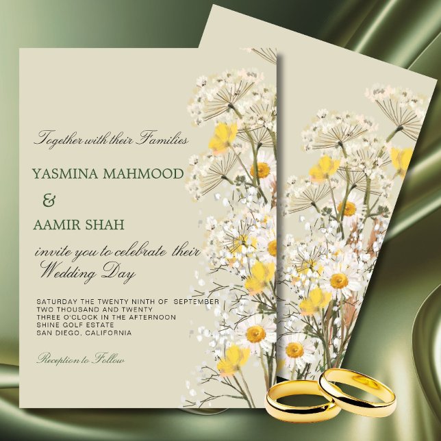 Wildflowers Floral Sage Modern Wedding  Invitation (Creator Uploaded)
