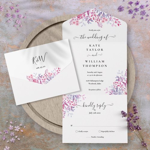 Wildflowers Floral Script Monogram Wedding All In One Invitation