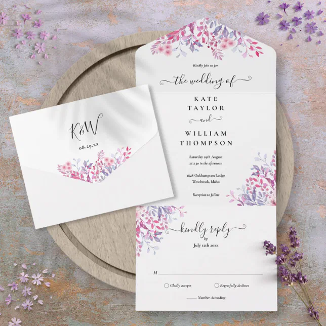 Wildflowers Floral Script Monogram Wedding All In One Invitation | Zazzle