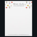 Wildflowers Floral Script Name Modern Letterhead<br><div class="desc">Letterhead Simple Modern with Hand Drawn Wild Flowers</div>