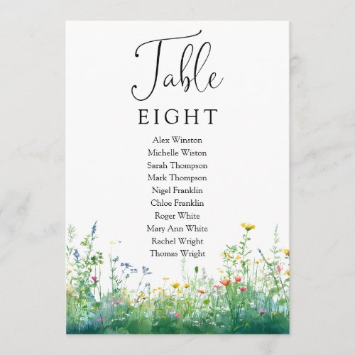 Wildflowers Floral Seating Chart Table Number