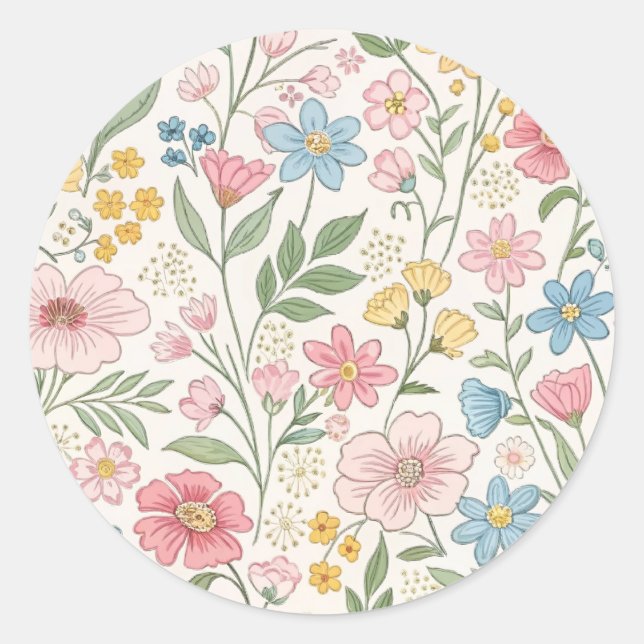 Wildflowers Floral Summer Pattern Classic Round Sticker (Front)