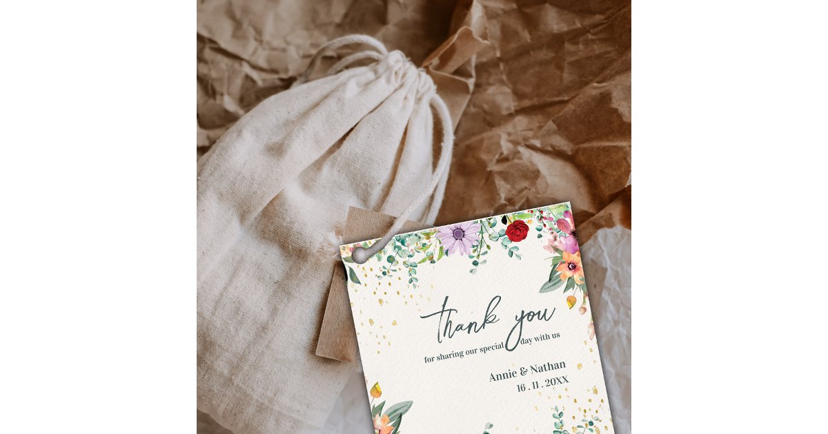 Wildflowers Floral Thank you Message Wedding Party Favor Tags | Zazzle