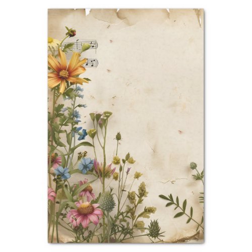 Wildflowers floral vintage music sheet ephemera