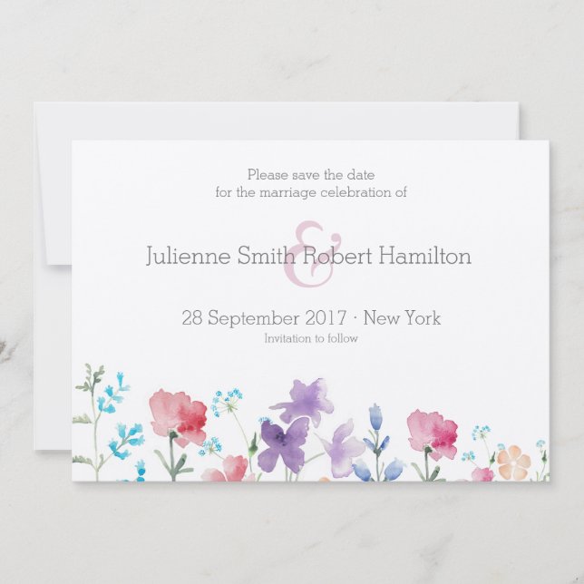 Wildflowers Floral Watercolor Save the Date (Front)