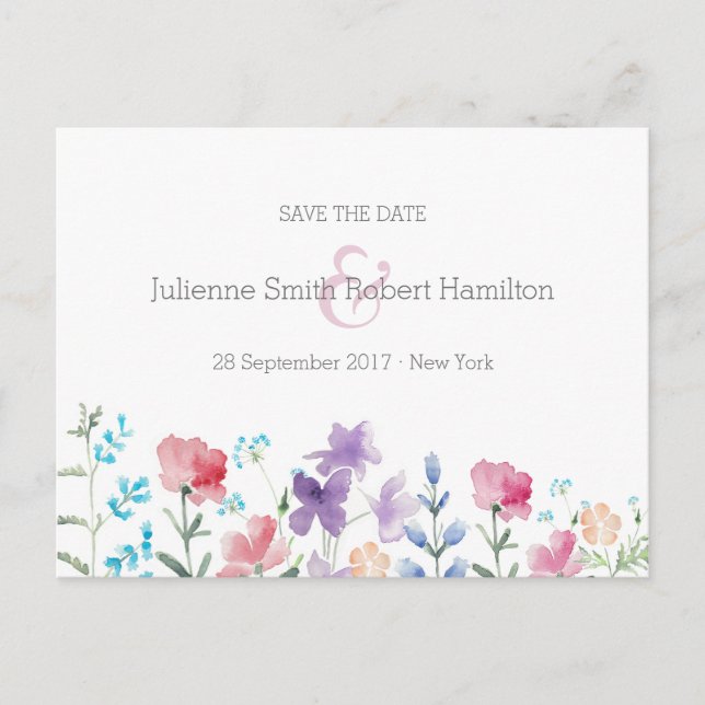 Wildflowers Floral Wedding Save the Date Postcard (Front)