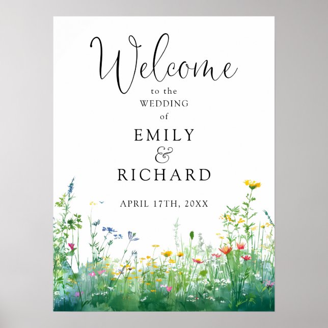 Wildflowers Floral Wedding Welcome Sign (Front)