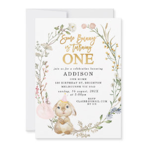 Wildflowers Floral Wreath Some Bunny Birthday Invitation