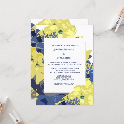 Wildflowers Floral Yellow Blue Artsy Wedding 2024 Invitation