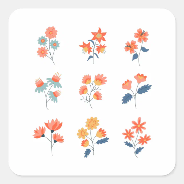Wildflowers Flowers Botanical Square Sticker | Zazzle