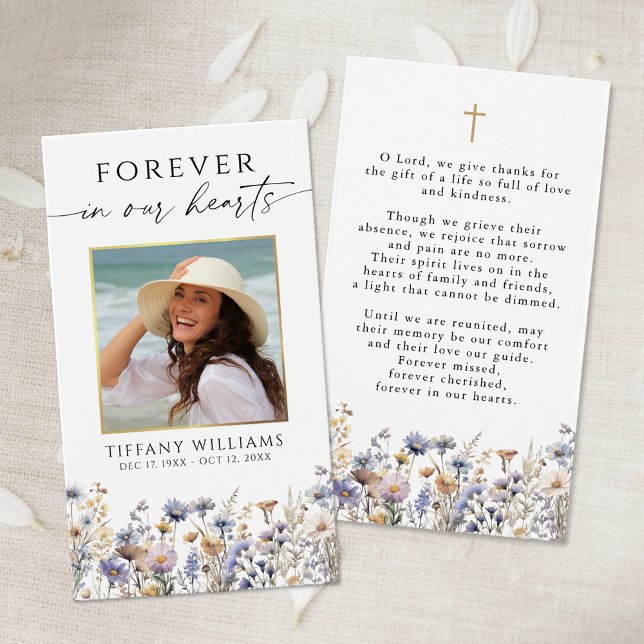 Wildflowers Forever Hearts Cross Photo Prayer Card (Creator Uploaded)