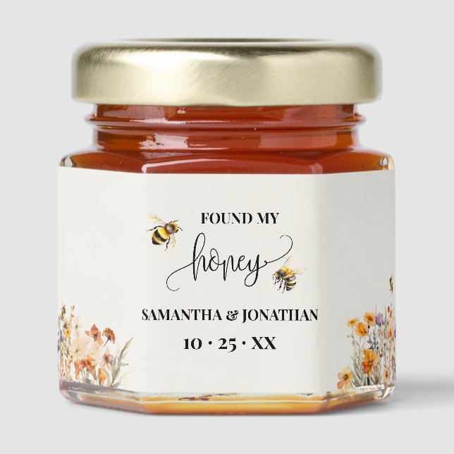 Wildflowers Found My Honey Bee Boho Chic Jar Favors (Front)