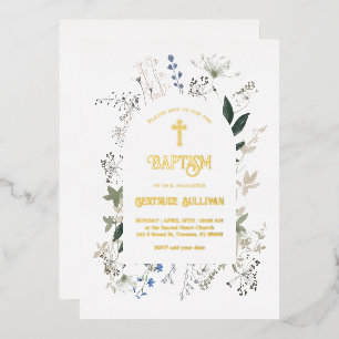 wildflowers frame Baptism Foil Invitation