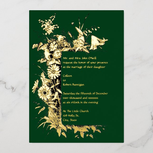 Wildflowers Frame Border Wedding Foil Invitation (Front)