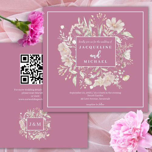 Wildflowers Frame Elegant Dusty Rose Wedding Invitation