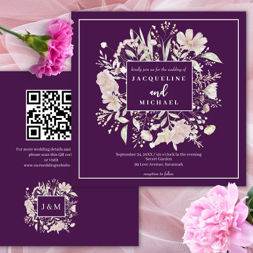 Wildflowers Frame Elegant Purple Wedding Invitation