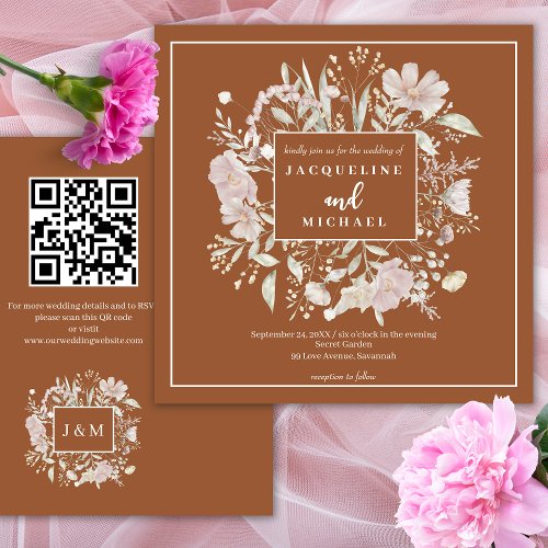 Wildflowers Frame Elegant Terracotta Wedding Invitation