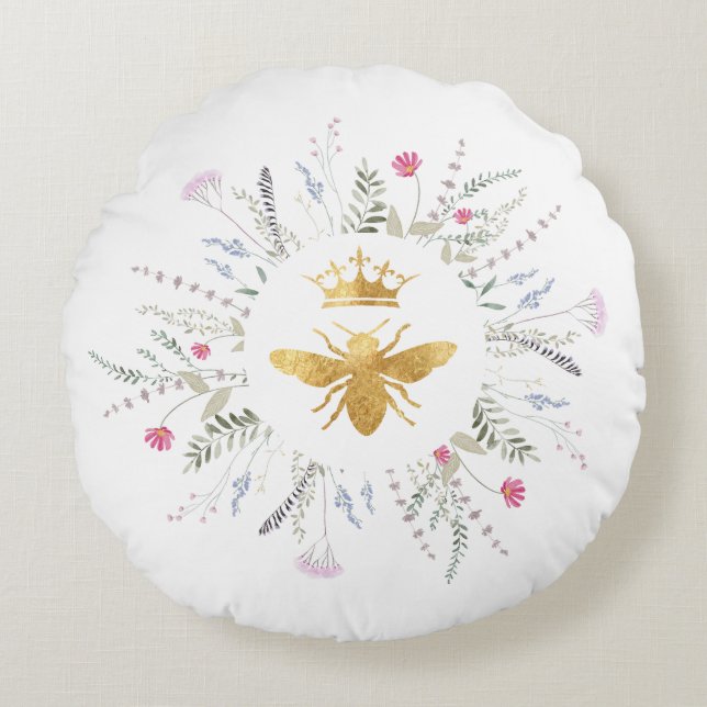 wildflowers frame Queen bee Round Pillow (Front)