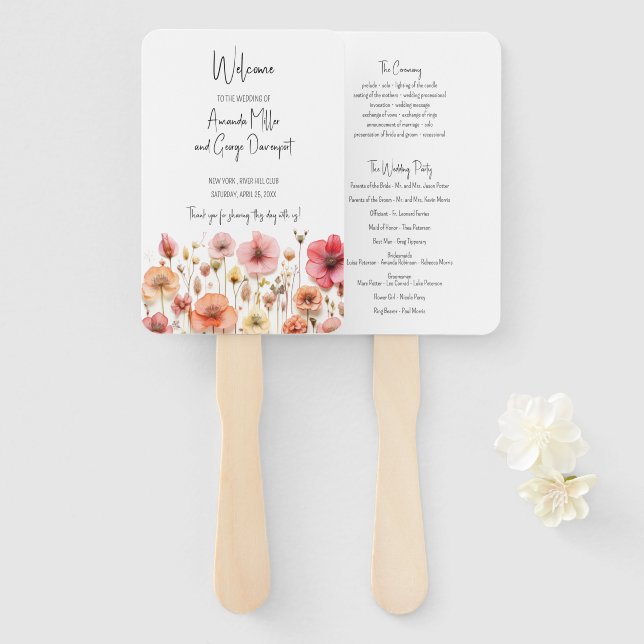 Wildflowers fresh garden wedding program fan (Front and Back)