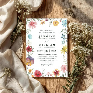 Wildflowers Fresh Meadow Rustic QR Code Wedding Invitation