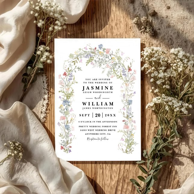 Wildflowers Garden Arch Rustic QR Code Wedding Invitation (Creator Uploaded)