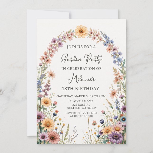 Wildflowers Garden Birthday Party Invitation (Front)