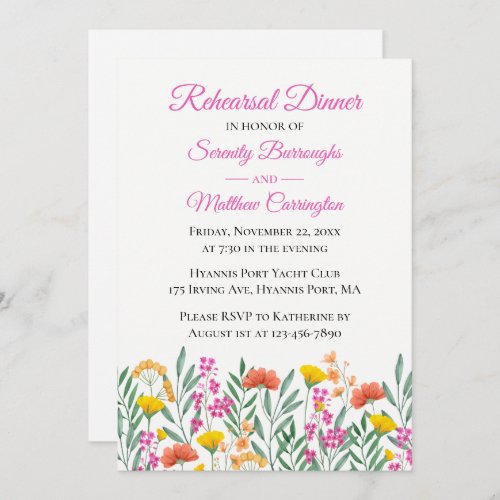 Wildflowers Garden Floral Wedding Rehearsal Dinner Invitation