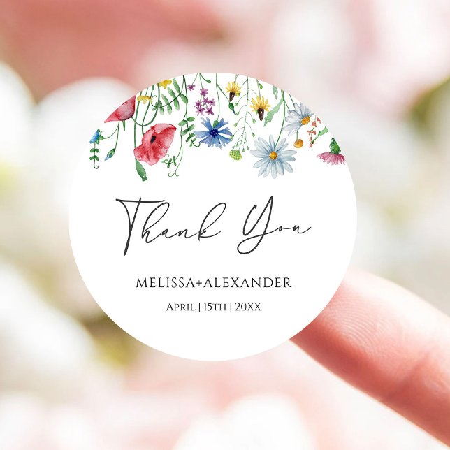 Wildflowers Garden Florals Wedding Classic Round Sticker (Creator Uploaded)