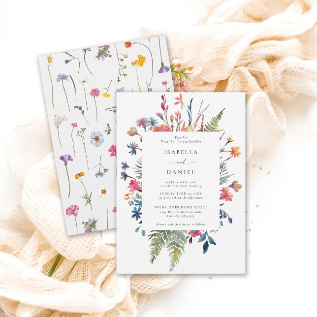 Wildflowers Garden Happy Colorful Modern Wedding Invitation (wildflower wedding theme colorful frame invitation garden outdoors meadow spring summer chic)