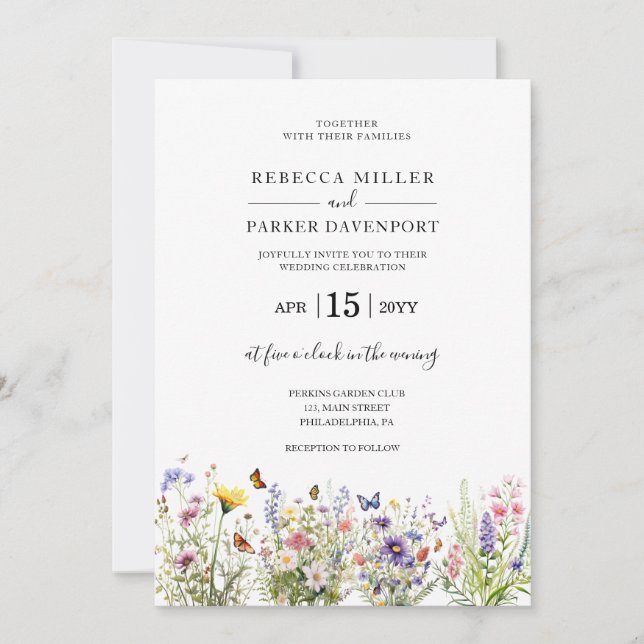 Wildflowers garden modern Wedding invitation (Front)