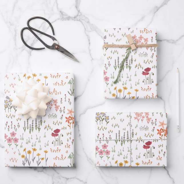 Wildflowers Garden Pattern Wrapping Paper Sheets (Front)