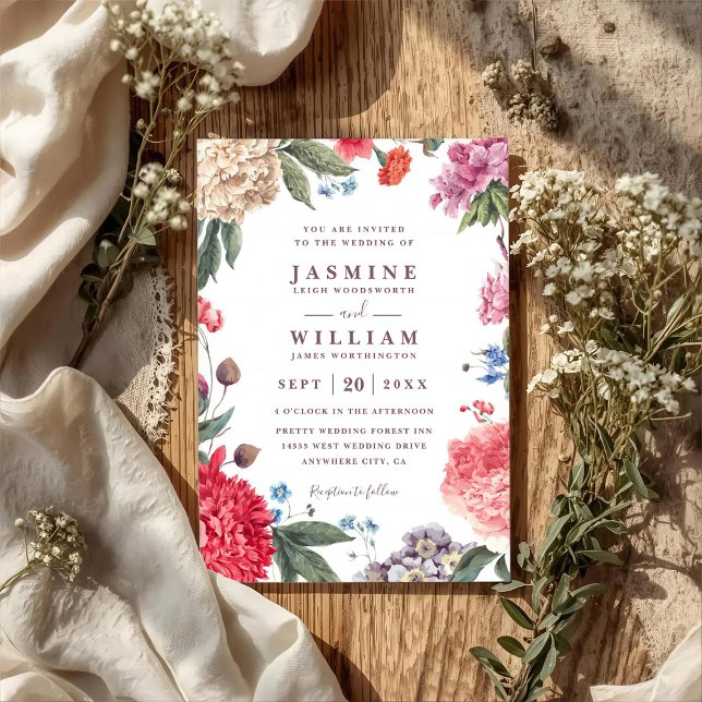 Wildflowers Garden Rustic Elegant QR Code Wedding Invitation (Creator Uploaded)