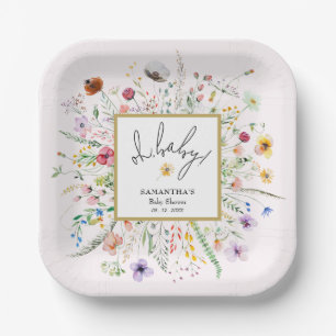 Wildflowers Girl Baby Shower Pink Paper Plates
