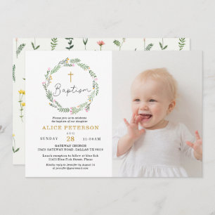 Wildflowers Girl Baptism Celebration Photo Invitation