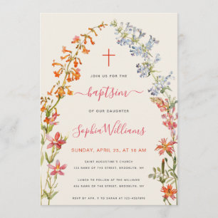 Wildflowers Girl Baptism Floral Watercolor  Invitation