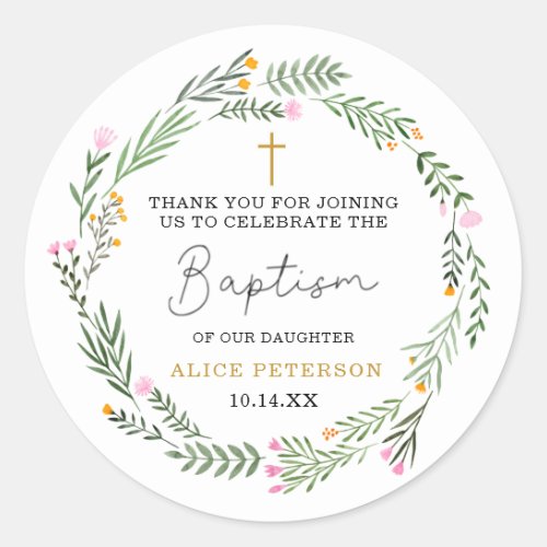 Wildflowers Girl Baptism Thank You Classic Round Sticker