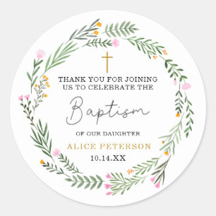 Wildflowers Girl Baptism Thank You Classic Round Sticker